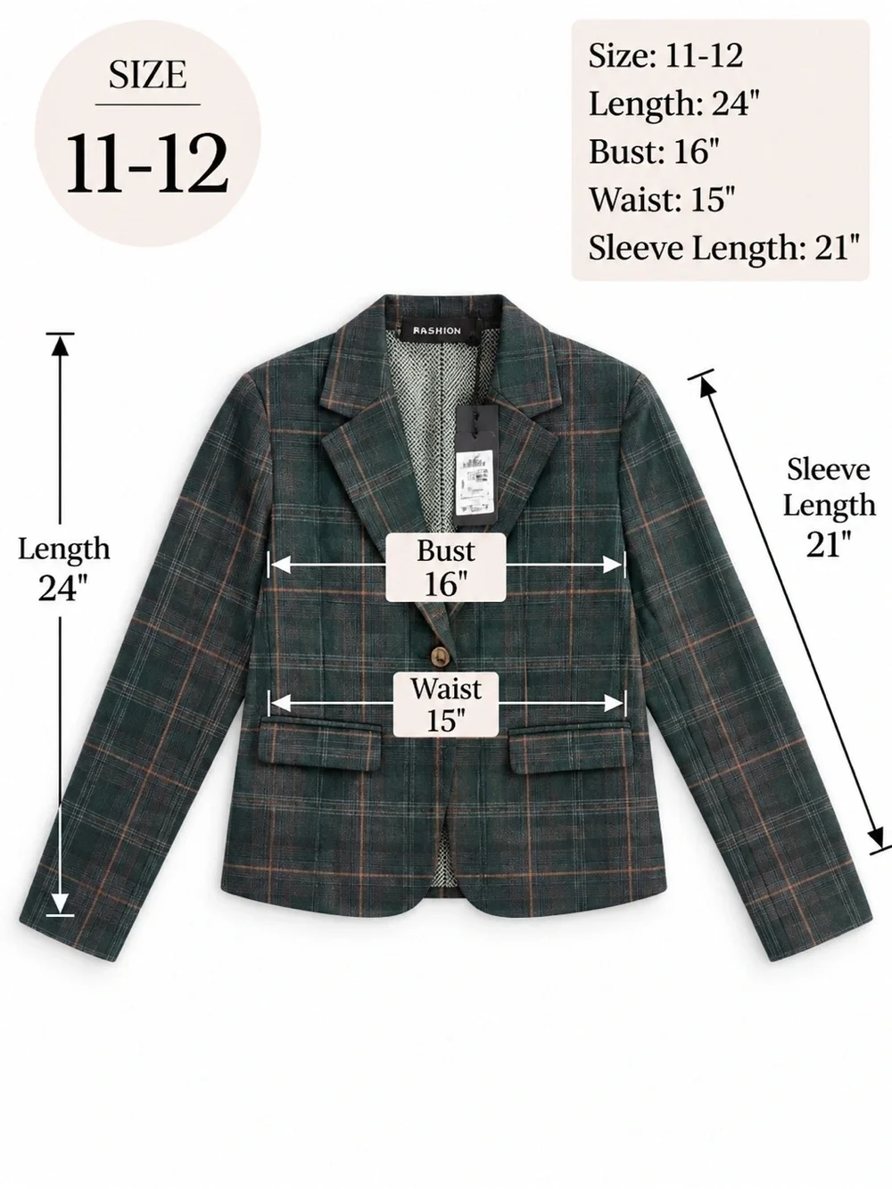 Murano Blazer Boys' Green Plaid Slim Fit Size 10/12 NWT